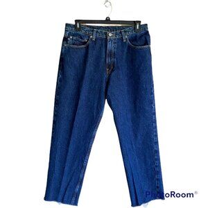 Polo Jeans Company Men's 34 X 28 Relaxed Raw Hem Dark Wash Frayed Cut-Off